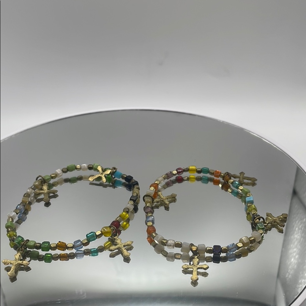 Beaded Cross Charm multi color Bracelet, stretch